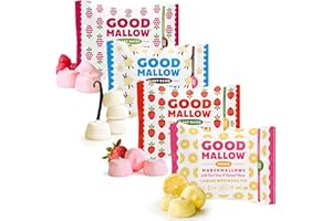 GoodMallow Vegan Marshmallows - Large Kosher Gluten Free Dairy Free Healthy Marshmallows - Natural Gelatin Free for Hot Chocolate, Smores, Baking - Nothing Artificial - Combo Pack of all Flavors