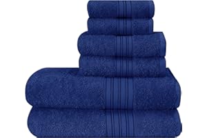 BOUTIQUO 6 Pack Cotton Towel Set, Contains 2 Bath Towels 28x55 inch, 2 Hand Towels 16x24 inch & 2 Wash Coths 12x12 inch, Ideal Everyday use, Ultra Soft Compact & Lightweight - Navy Blue
