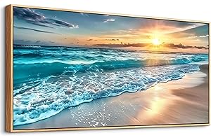 hyidecorart Canvas prints Blue Sea Wave Pictures Large Wall Art For Living Room Wall Decorations For Bedroom Office Wall Decor Wood Framed Modern Beach Seascape Painting Posters Home Decor Artwork