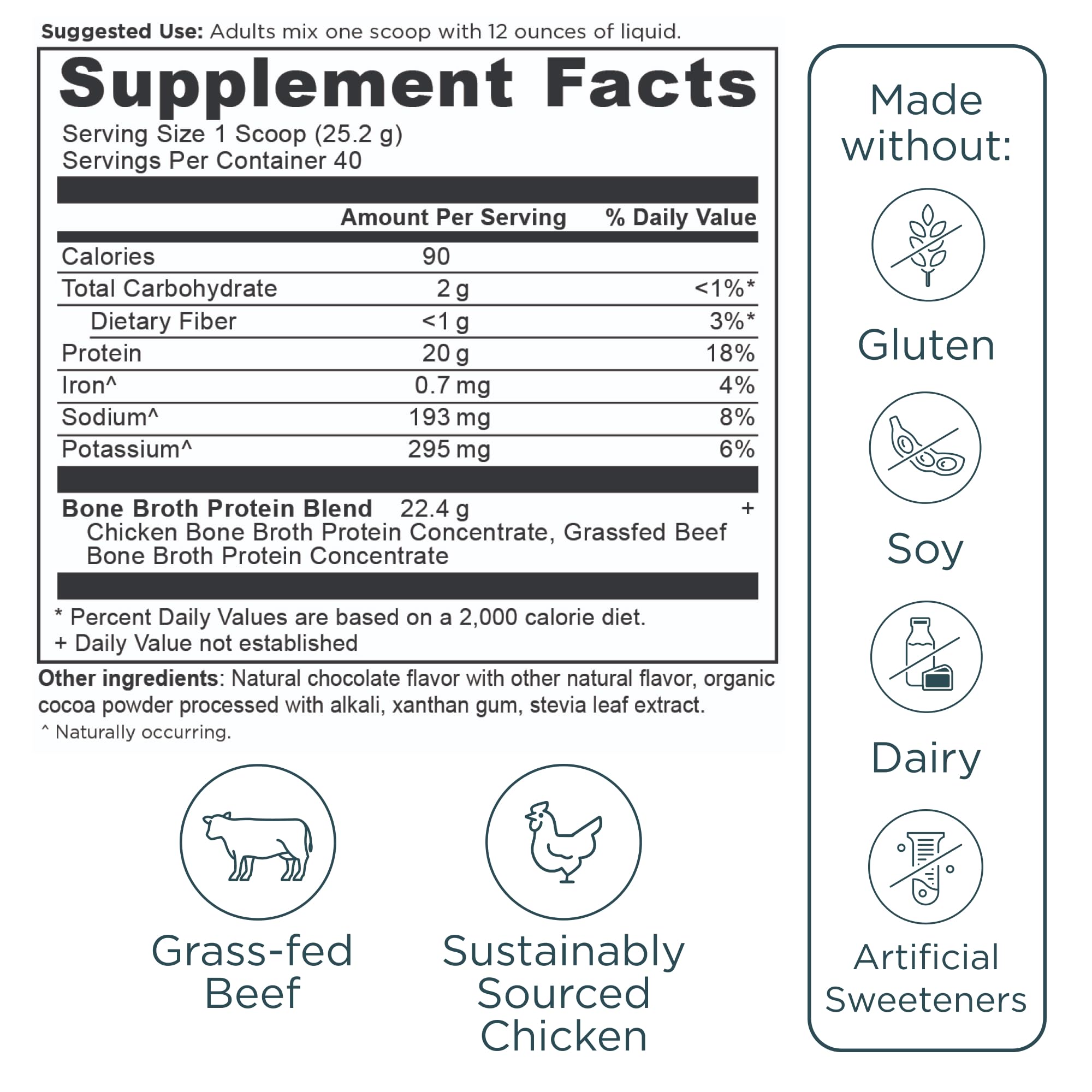 Ancient Nutrition Grass Fed, Cage Free, Bone Broth Protein Powder, 20g Protein, Hydrolyzed Collagen Peptides, Keto & Paleo Friendly, Supports Joint, Gut Health, Chocolate, 40 Servings