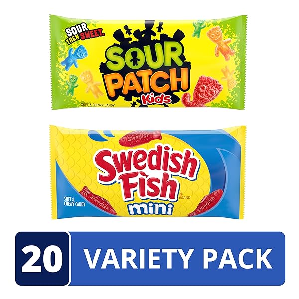 SOUR PATCH KIDS AND SWEDISH FISH MINI THE SUMMER I TURNED PRETTY SOFT & CHEWY CANDY VARIETY PACK, BULK CANDY, 20 SNACK PACKS