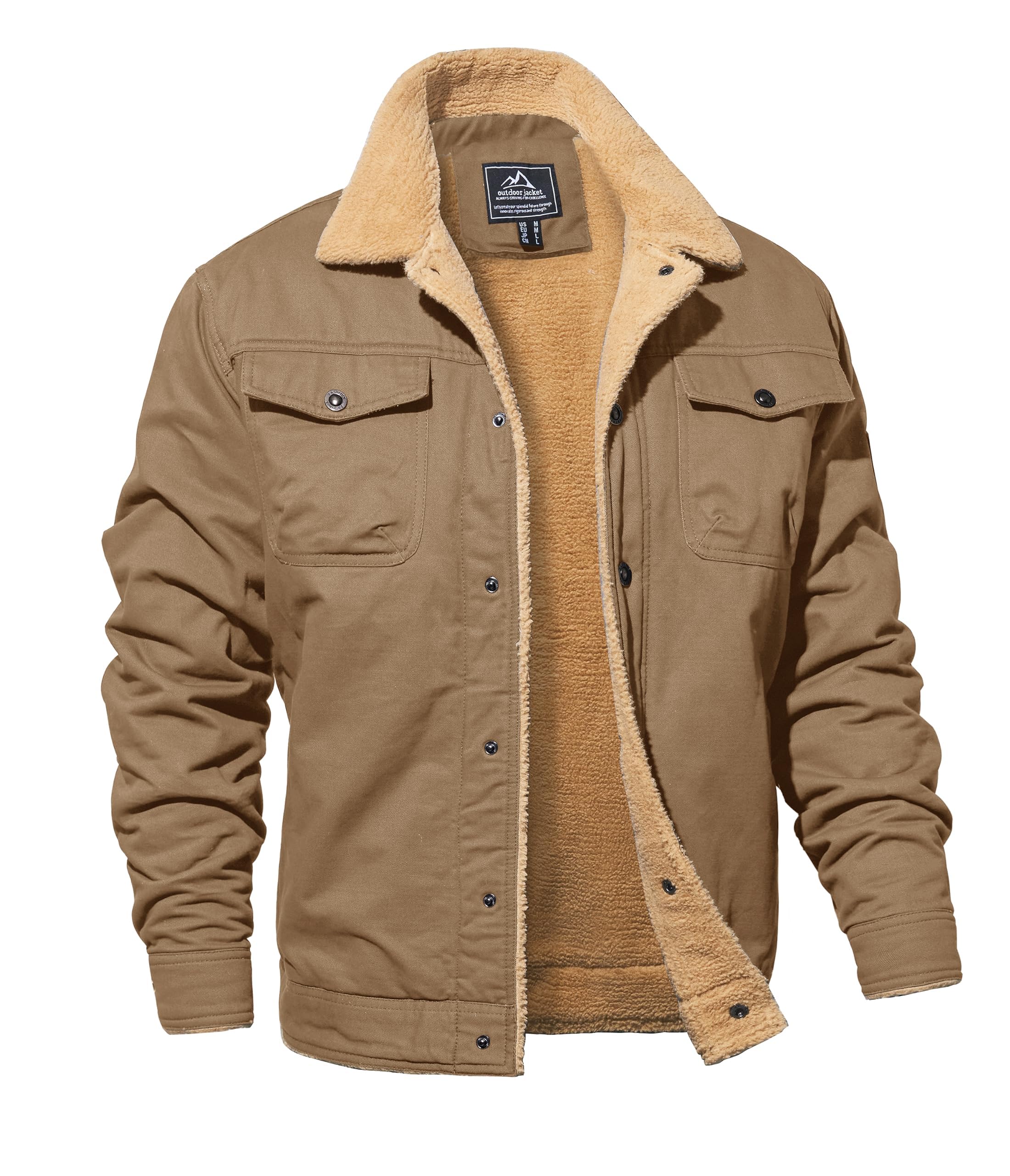 Photo 1 of MAGNIVIT Men's Casual Jacket Thicken Sherpa Lined Work Jacket with Multi-Pocket Khaki LARGE