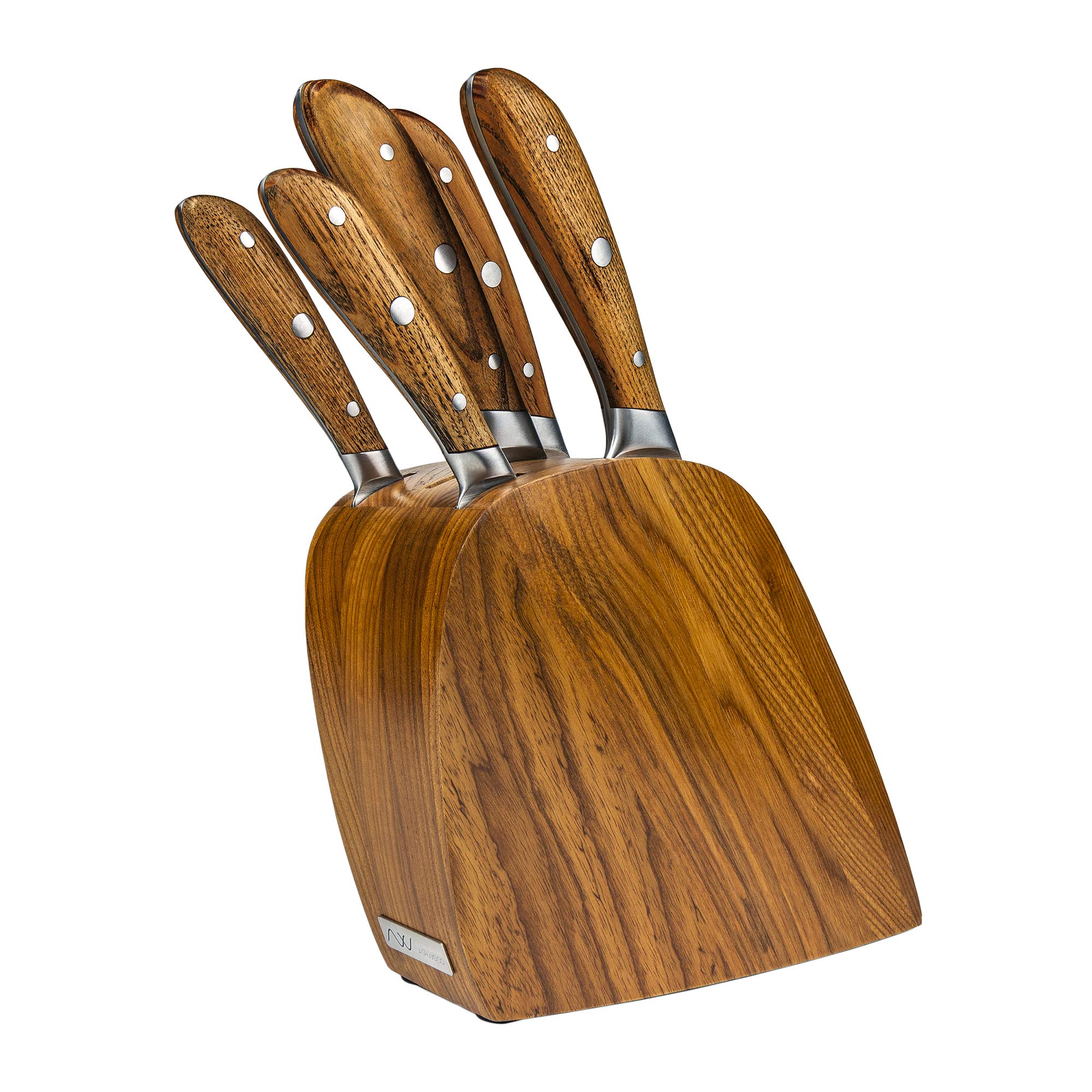Rockingham Forge Ashwood Series 5 Piece Wooden Knife Block Set Including German Steel Blades with Heat-Treated Handles,RF-1740/6