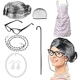 Keymall Old Lady Wig Accessories Old Women Grandma Granny Costume for Halloween Cosplay 100 Days of School