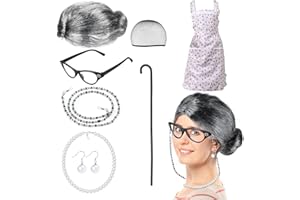 Keymall Old Lady Wig Accessories Old Women Grandma Granny Costume for Halloween Cosplay 100 Days of School