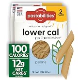 Pastabilities, Lower Calorie Pasta, Penne &ndash; 100 Calories per Serving, Low Net Carbs, Low Calorie, Non-GMO, High Fiber, Vegan, Plant-Based, Enhanced Nutrients, Delicious Taste &amp; Texture (8 Ounce, 2 Pack)