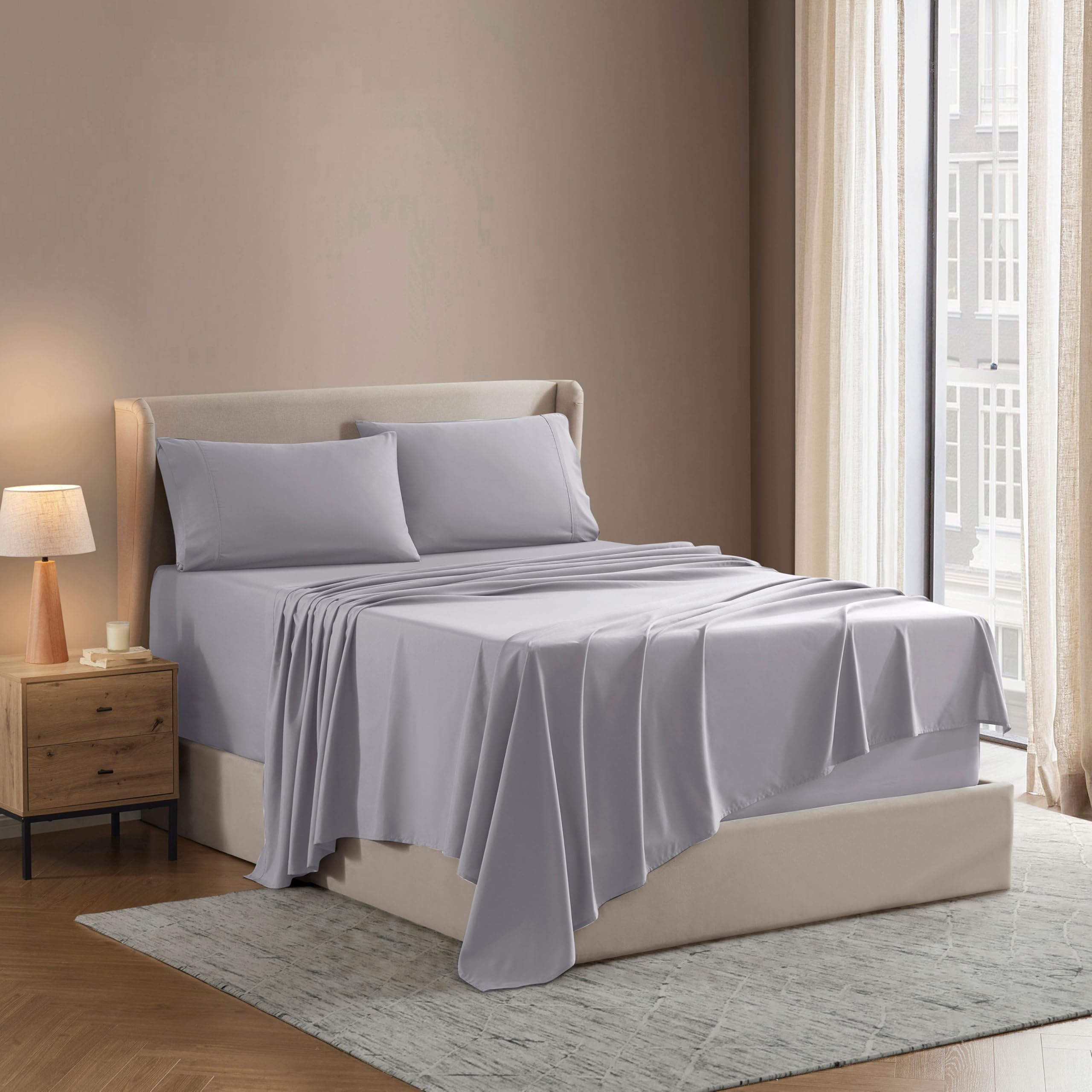 Photo 1 of Nestl Queen Sheet Set - Luxury 1800 Ultra-Soft Microfiber Bed Sheets - Double Brushed - Deep Pockets - Easy Fit - 4 Piece Set - Bedding Sheets & Pillowcases (Queen, Light Grey)
