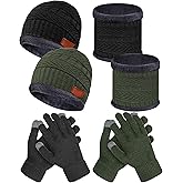 6 Pieces Kids Winter Hat Glove Scarf Sets Knitted Toddler Cap Beanie Touchscreen Mitten Neck Warmer for Boys Girls 5-14 Years