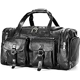 Zeroway Travel Duffel Bag with Shoe Pouch, PU leather Carry on Bag Weekender Overnight Bag for Men Women Black