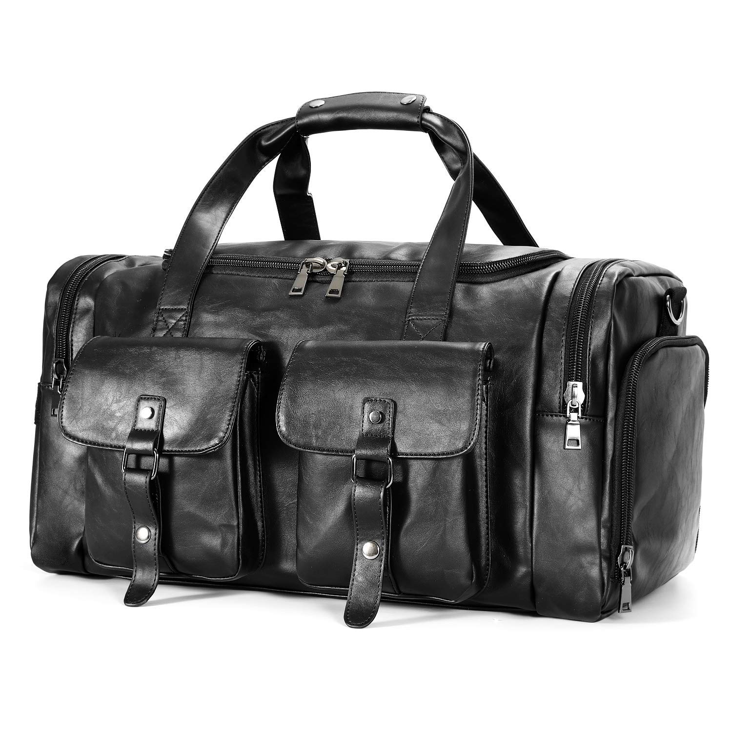 Photo 1 of Zeroway Travel Duffel Bag with Shoe Pouch, PU leather Carry on Bag Weekender Overnight Bag for Men Women Black
