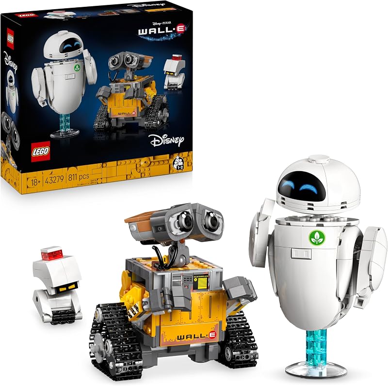 | Disney Pixar Wall-E and Eve - Kit de Modelo Adulto - Robôs de Tijolo com Figuras M-O e HAL - Decoração de Casa - Presente de Coleção para Fãs de Cinema 43279