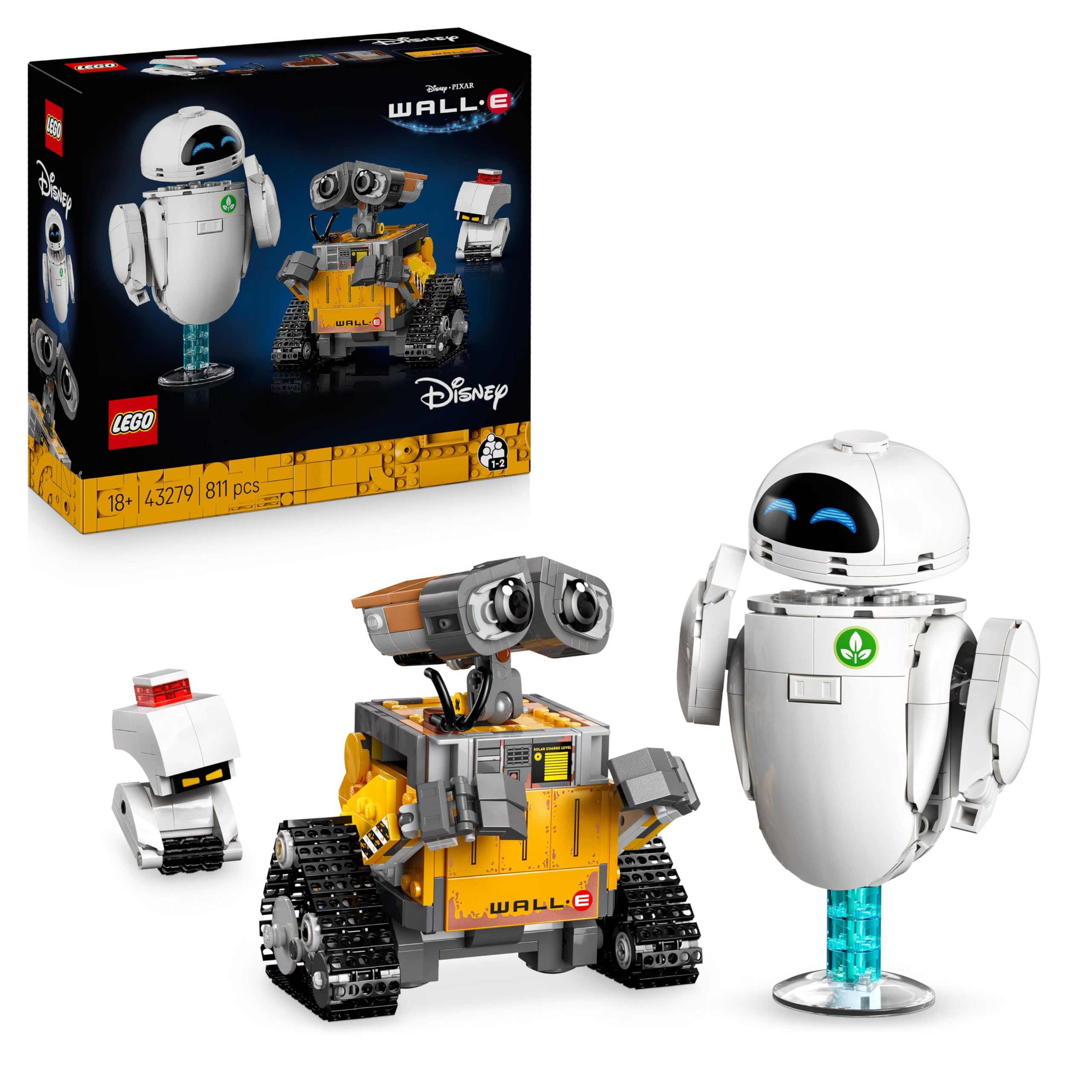 LEGO ǀ Disney and Pixar Wall-E und EVE - Modellbau für Erwachsene - aus Steinen gebaute Roboter mit M-O & Hal Figuren - DIY Deko - Sammlerstück & Geschenk für Fans - 43279