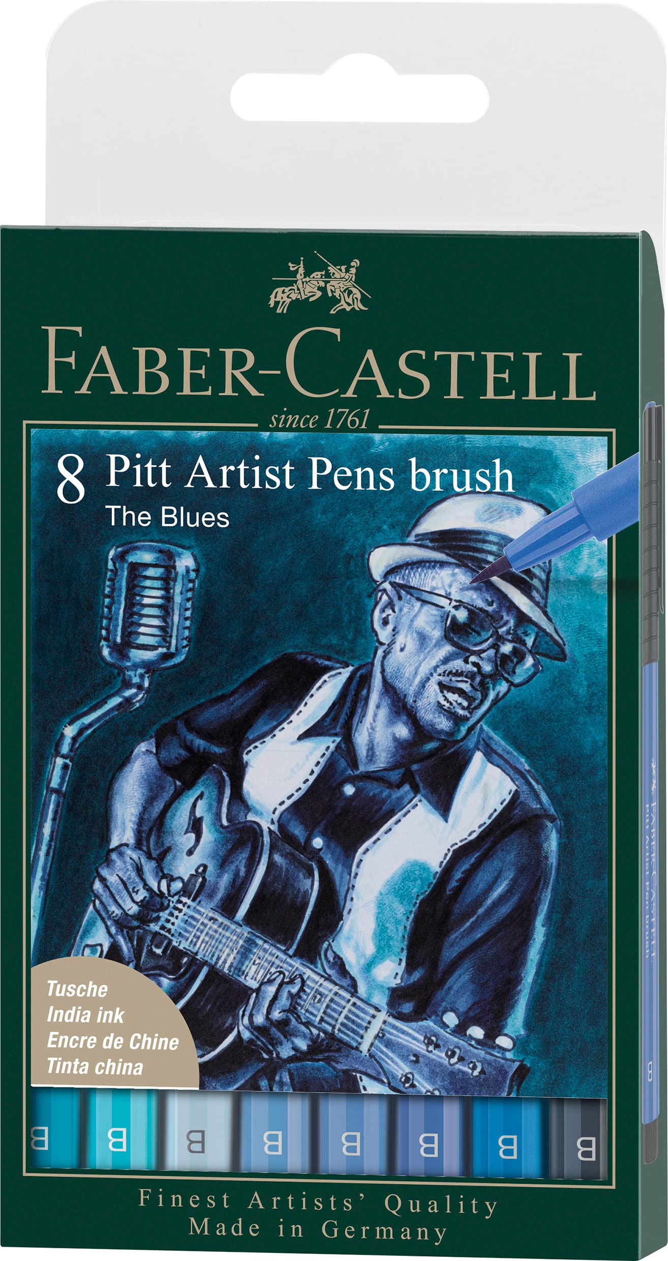 Faber-Castell Art & Graphic Pitt Artist Pen Brush India Ink Pen, Wallet of 8, Art, Craft, Drawing, Sketching, Home, School, University, Colouring