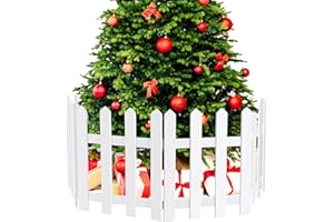 RUODON 8 Pack Thick Christmas Tree Fences White Wooden Picket Fences Tree Fence Border Decoration for Xmas Wedding Party Decor Garden Home, 15.7 x 12 Inches