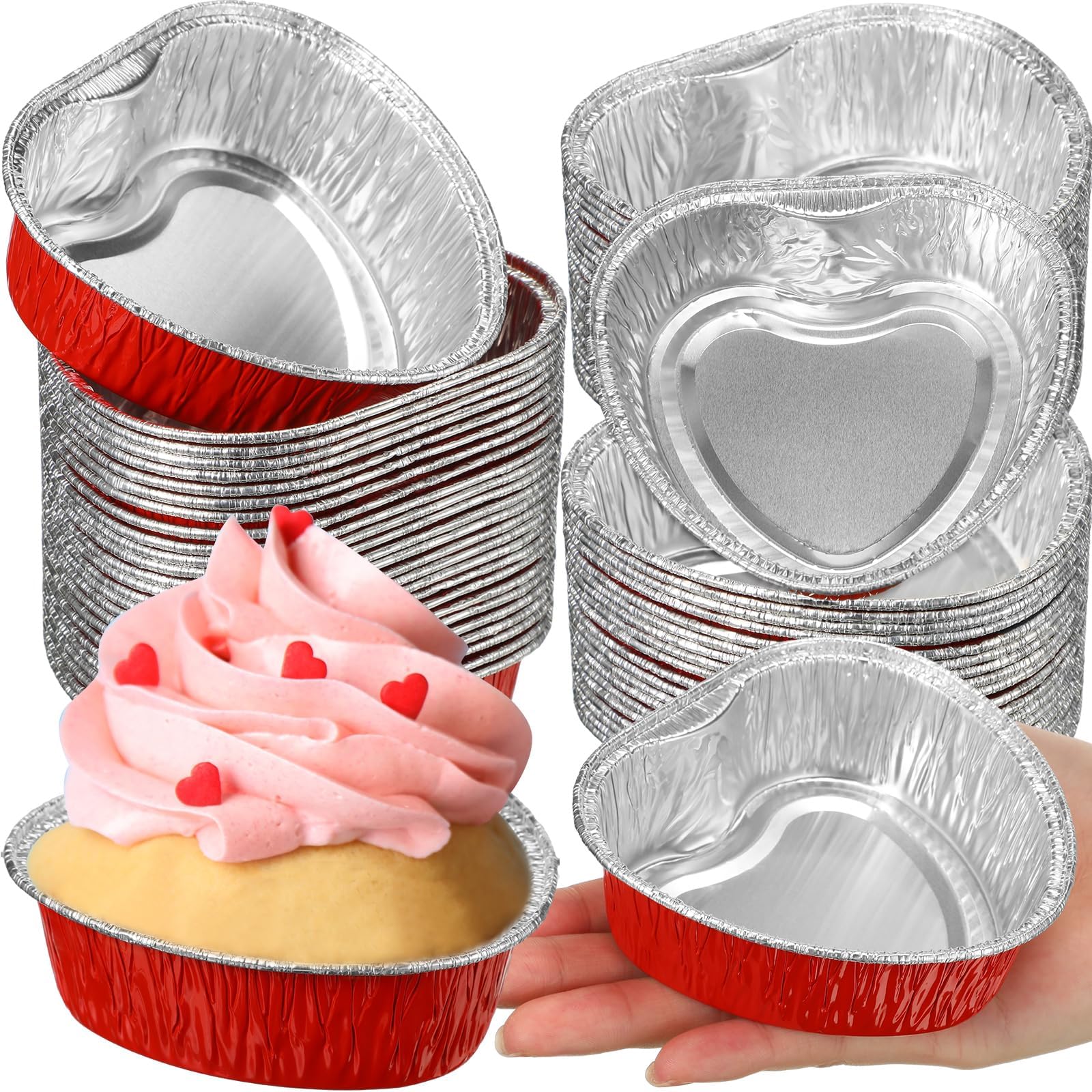 Honeydak Heart Shaped Cake Pans Valentine's Day Aluminum Foil Cupcake