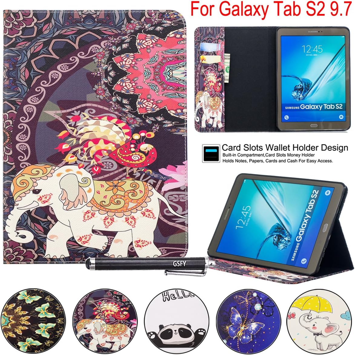 Galaxy Tab S2 9.7 Case, Newshine PU Leather Folio Wallet Stand Cover for Samsung Galaxy Tab S2 Tablet (9.7 Inch, SM-T810 T815 T813) - Elephant&Peacock