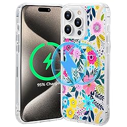 Tcaraersing for iPhone 15 Pro Magnetic Clear Flower