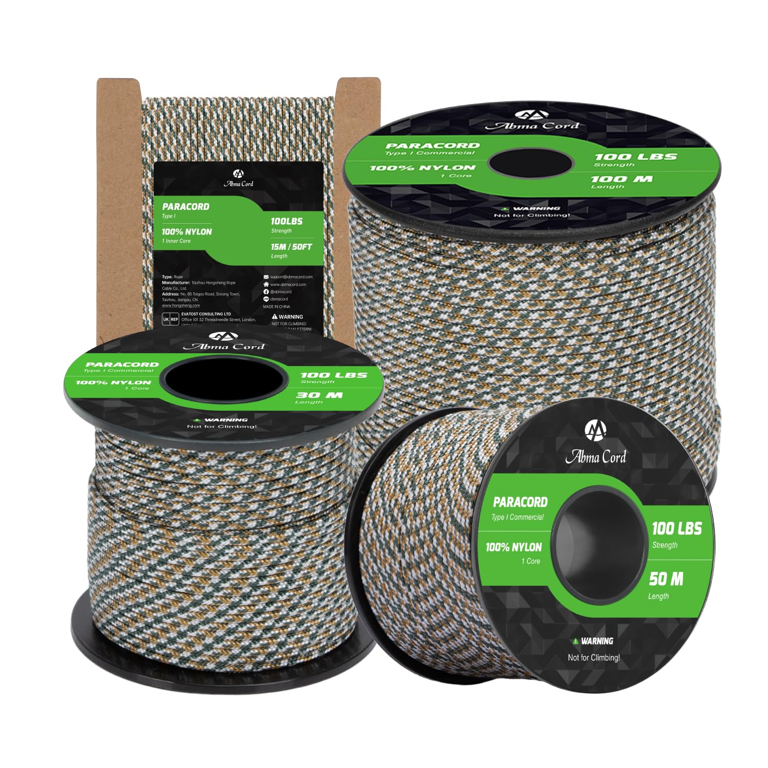 Abma Cord Paracord 2mm 50m 100% Nylon Rope 1 Strand Type I Parachute Cord - Max. 45kg (100lbs) - Honor