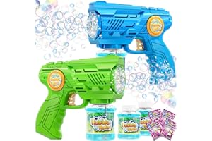 RIRMJOR 2-Pack Bubble Guns Machine for Kids- Automatic Bubble Gun for Toddlers with Rich Bubbles & LED Light - 10 Hole No Dip Handheld Bubble Gun Blaster Party Favors - Summer Outdoor Bubble Toys