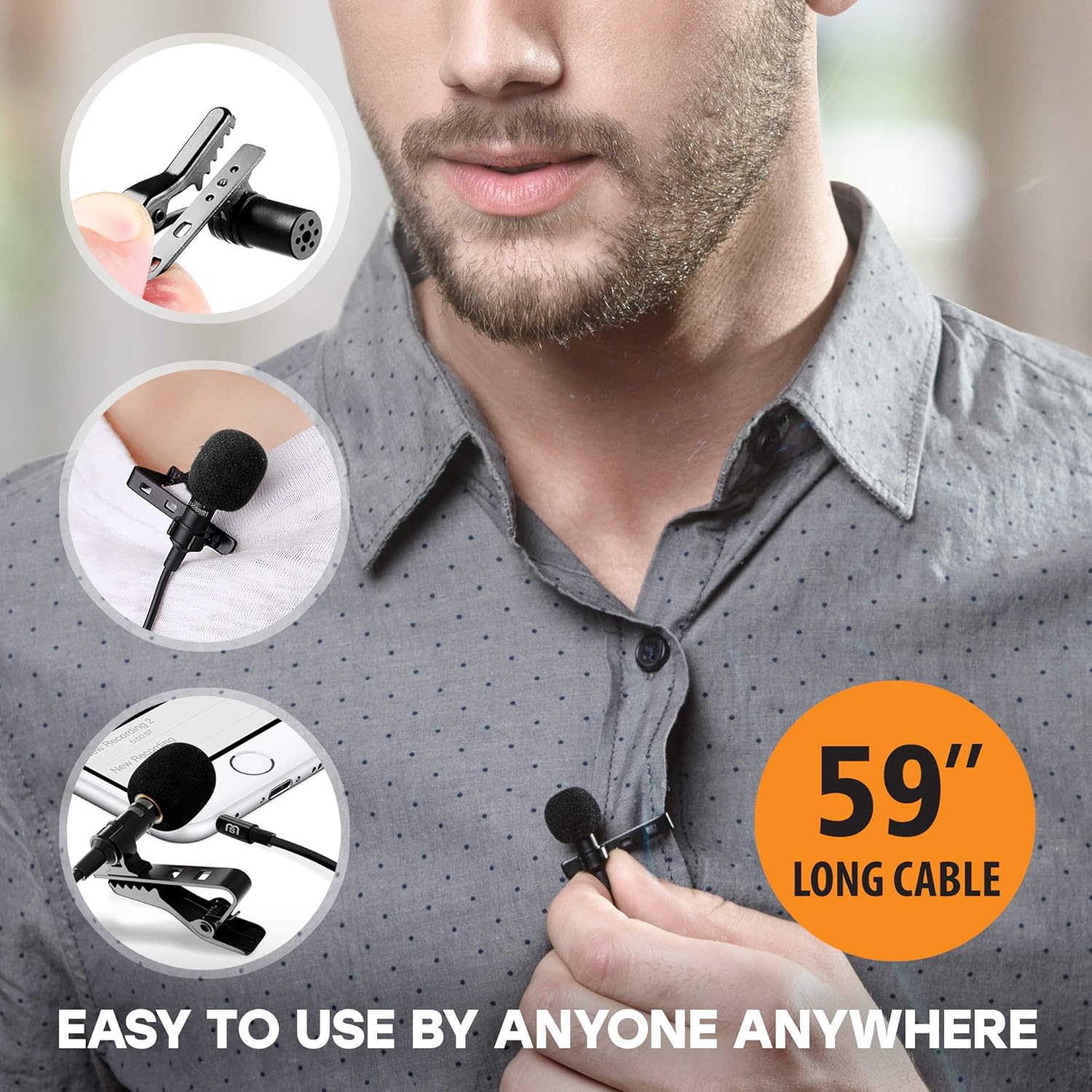 Wired Lavalier Microphone for Bloggers and Vloggers/Omnidirectional Lapel Mic for iPhone with Clip-on/Compatible with All Smartphones IPad Samsung Android Windows