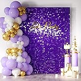 COKAOBE Purple Shimmer Wall Backdrop, 24PCS Square Sequin Shimmer Backdrop Panel, Photo Backdrops for Birthday, Anniversary, Wedding, Graduation & Bachelorette Party Decoration