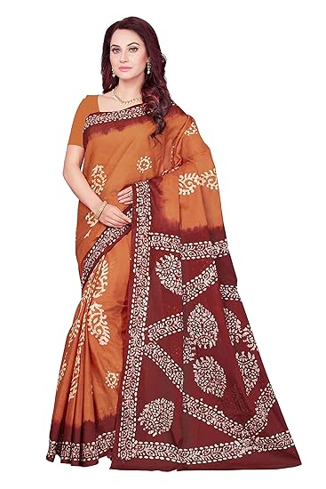 Baatik Printed Pure Cotton Saree with Blouse