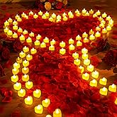 Coume 6000 Pcs Artificial Rose Petals with 120 Pcs Heart LED Tea Lights Candles Kit Valentines Rose Petals Candles Set for Romantic Night Anniversary Proposal Wedding Date Hotel(Warm White Light)
