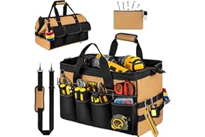 LEFOR·Z Tool Bag,16-Inch Heavy Duty Tool Bags for Men,27 Pockets Tool Box Organizer Storage,Wide Mouth Toolbag Tools Tote Carrying Case for Dad,Mechanic,Electrician,Black+Brown,Bag Only