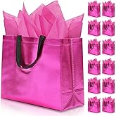 KeerxunBag 12Pcs Reusable Gift Bags(Includes Tissue Paper) Gift bag with handle Birthdays Parties Holidays Weddings Medium 13x5x11in Magenta gift Bags