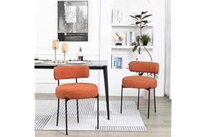 DYHOME Mid-Century Modern Dining Chairs Set of 2, Boucle Dining Chairs Upholstered with Black Metal Legs, Curved Backrest Kitchen Dining Room Chairs, Orange