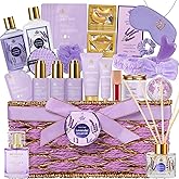 35 Pcs Valentines Day Gifts for Women, Lavender Bath and Body Gift Basket, Facial Skin Care Set, Spa Kit, Self-Care Set, Face Sheet Mask, Necklace, Birthday, Christmas, Mother Day, Anniversary