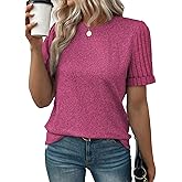 SHEWIN Women's Short Sleeve Summer Tops Crewneck Knit Solid Loose Casual Basic T Shirts Tee Blouses