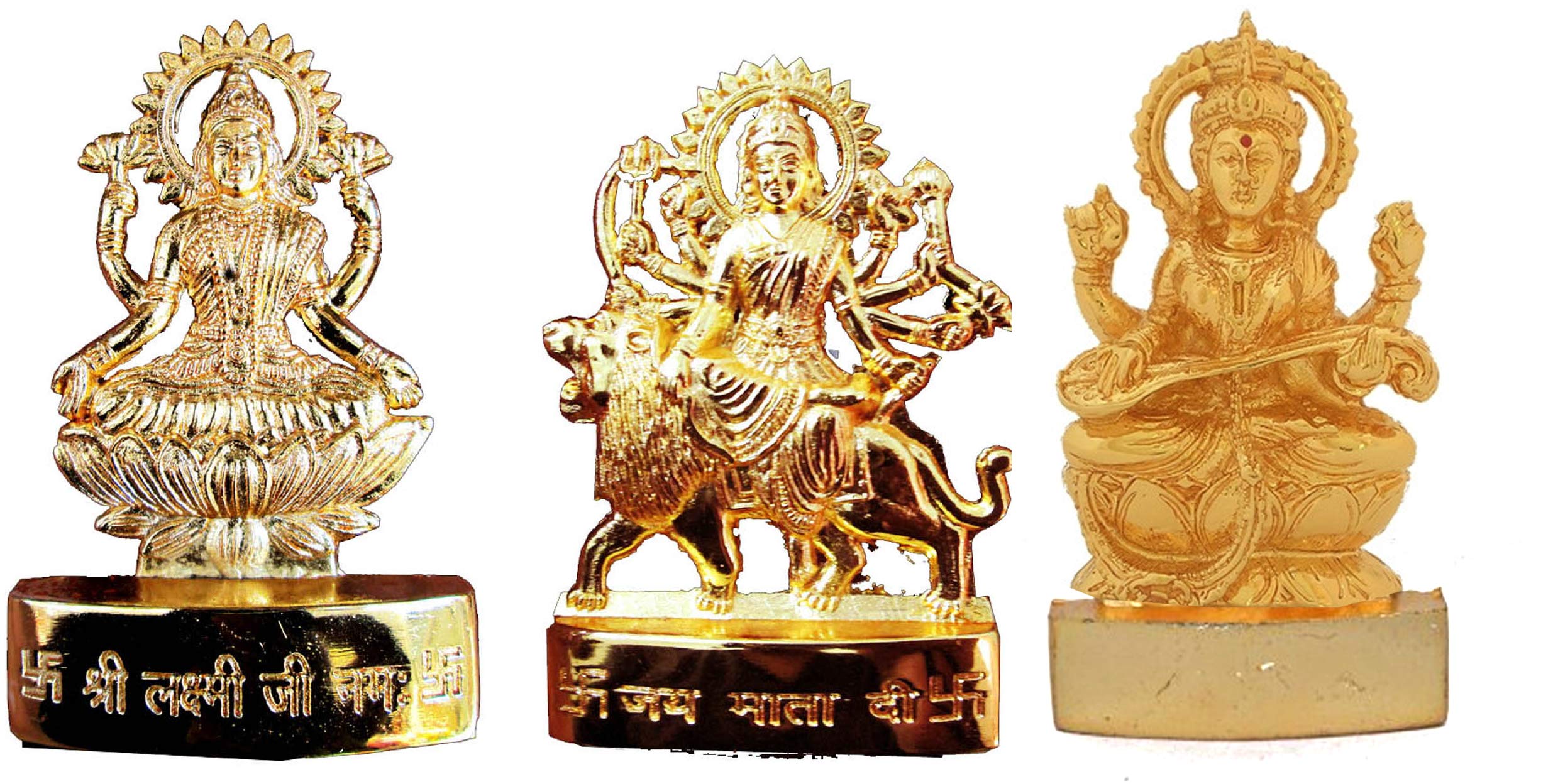 Satya Vipal™ Gold Plated Goddess Laxmi Ji,Durga Ji and Saraswati Ji Idol-7x1x5cm Each