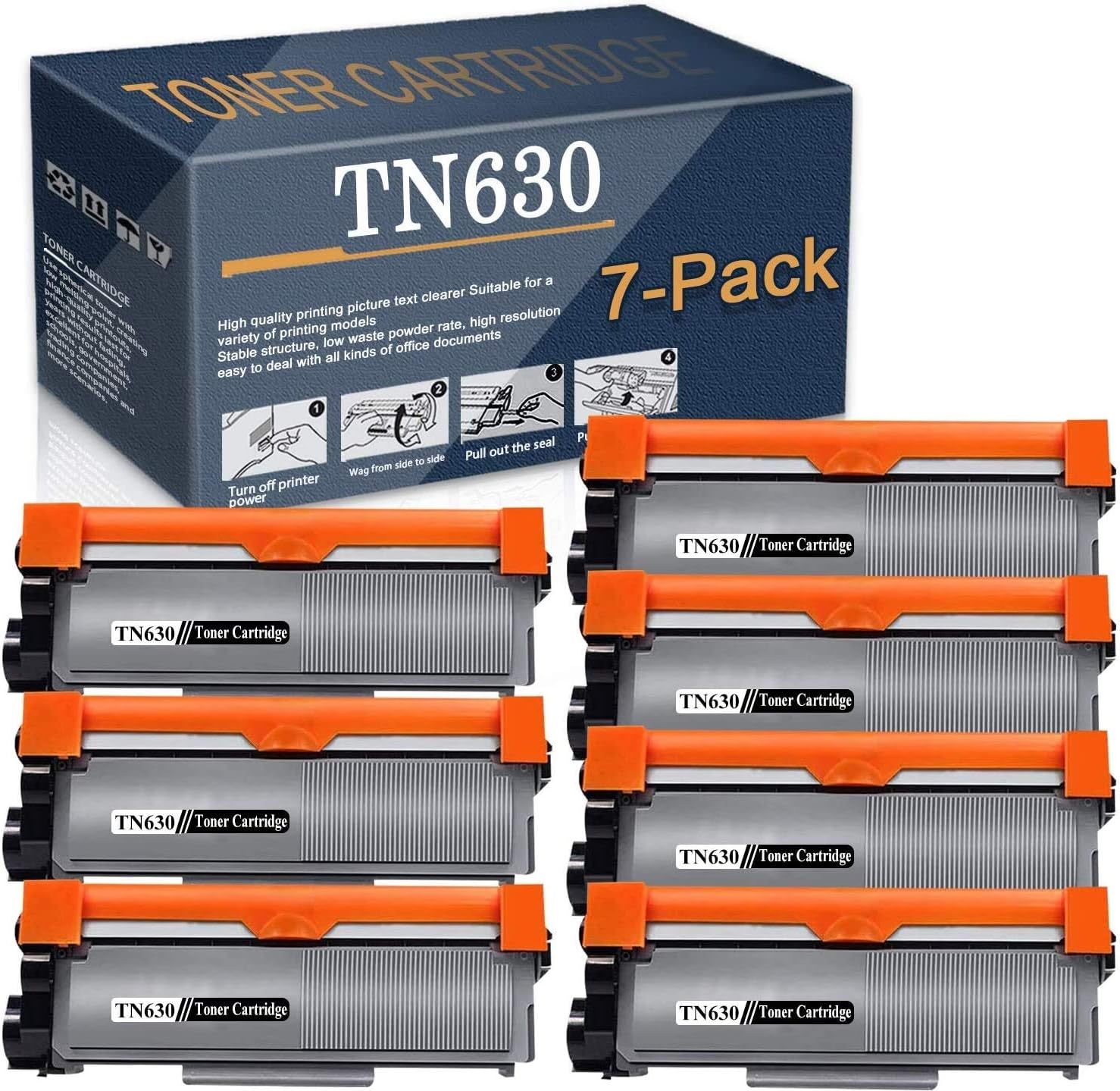 7Pack of Black TN630 Compatible TN630 Toner Cartridge