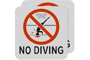 AOOCY No Diving Sign (2 Pack)- 6x6 Inch Adhesive Vinyl Sticker for Pools, Waterproof and Durable Swimming Pool Safety Sign