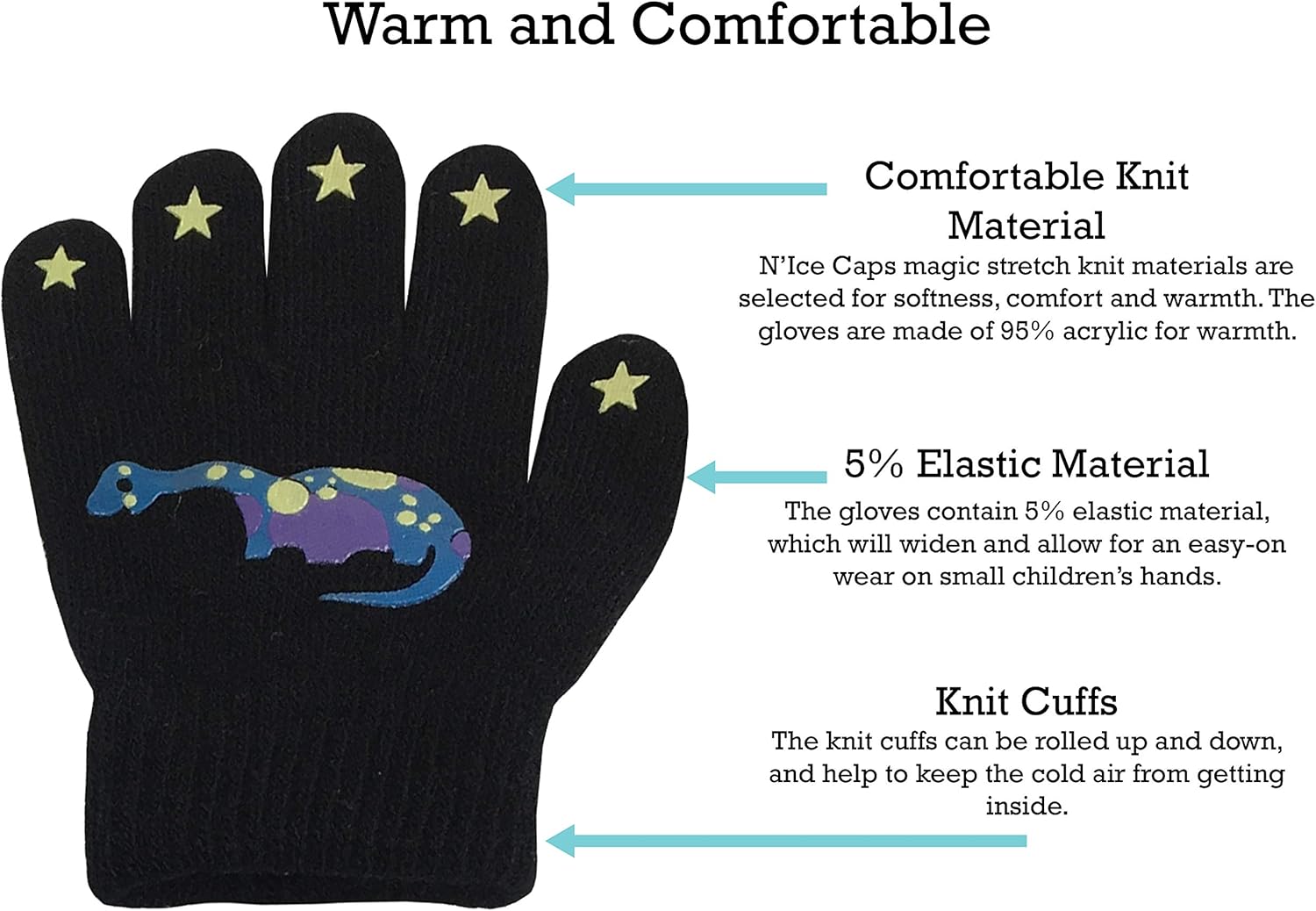 N'Ice Caps Boys Girls Magic Stretch Gloves 3 Pair Pack Assortment: Clothing