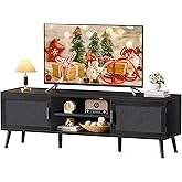 SUPERJARE TV Stand for 65 Inch TV, Entertainment Center with Adjustable Shelf, TV Console with 2 Cabinets, Media Console, Solid Wood Feet, 4 Cord Holes, for Living Room, Black