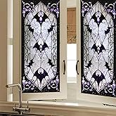 HOMETITUTE Halloween Bat Window Cling 18 x 39 Inch Gothic Stained Glass Look Vinyl Panel Purple Black Bat Art Removable Vertical PVC Sticker Home Door Decor
