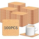 100 PCS Cork Coasters Bulk, Blank Square Cork Coasters DIY Crafts, Non-Slip Heat-Resistant Reusable Coffee Coaster, Suitable for Home Desktop Decoration