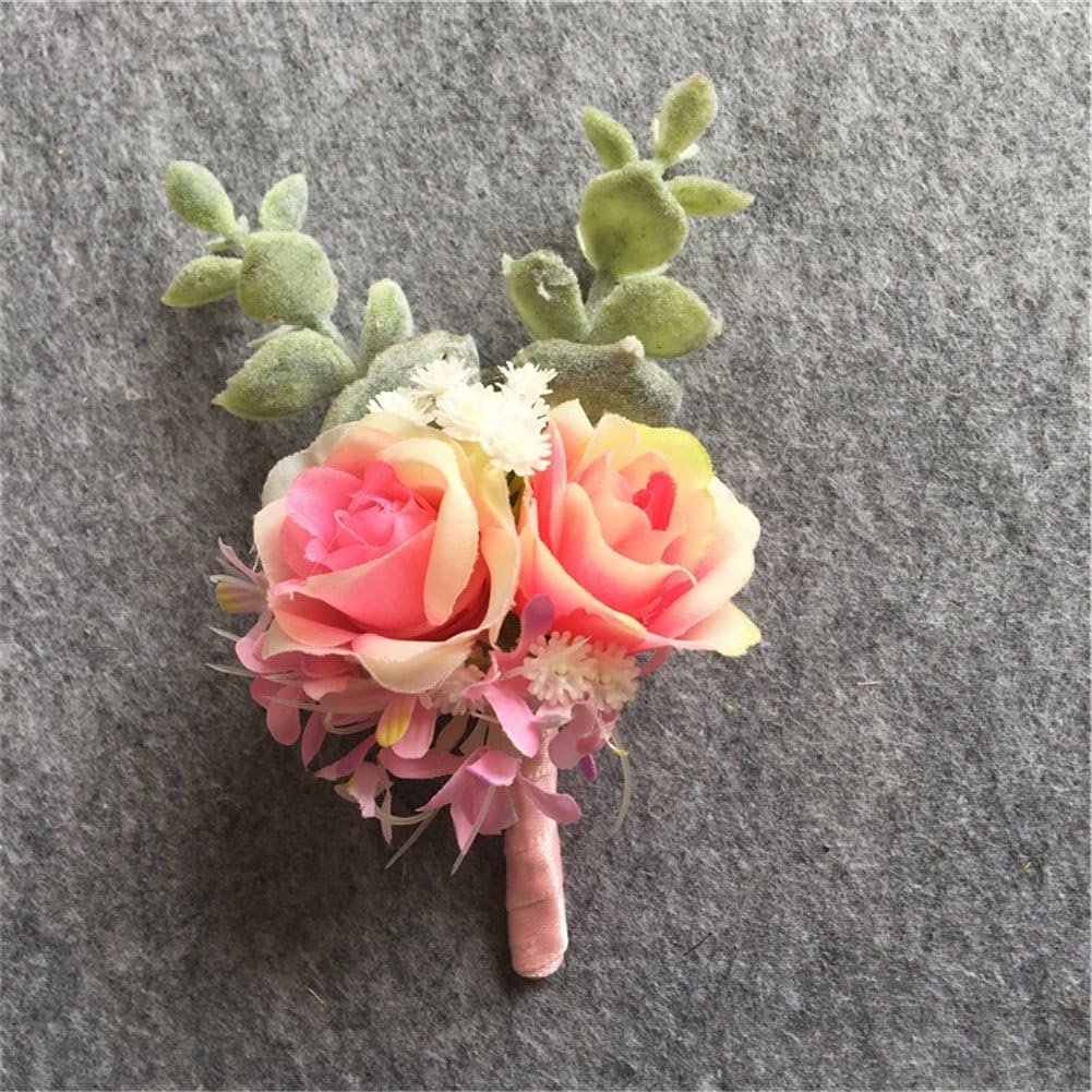 WeddingBobDIY Artificial Flower Groom Boutonniere Buttonholes Groomsman Best Man Pin Wedding Flowers Accessories Prom Suit Decoration Pink