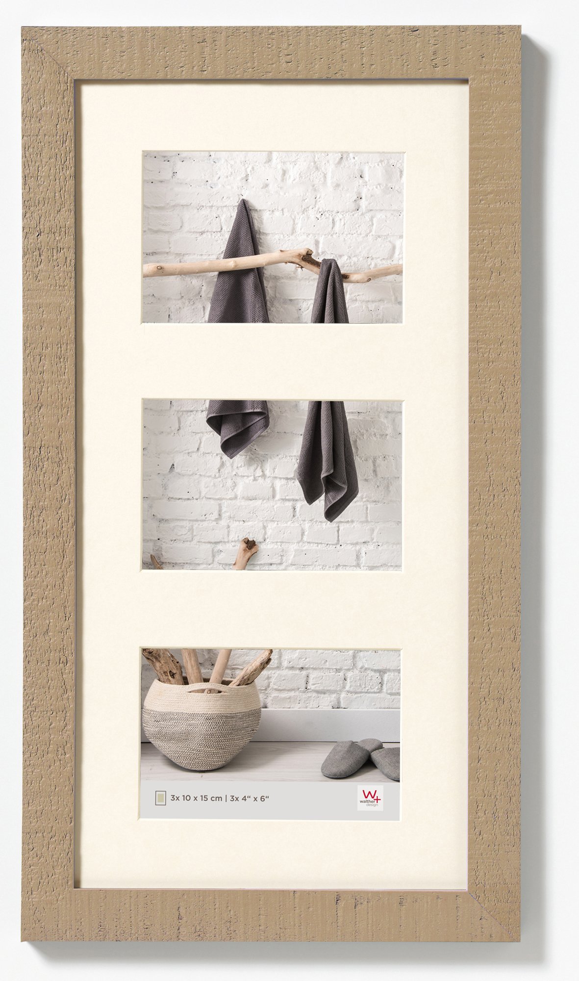 walther design Picture Frame Beige 3x 10x15 cm Gallery with PassepArtout, Home Wooden Frame HO315C — image 1