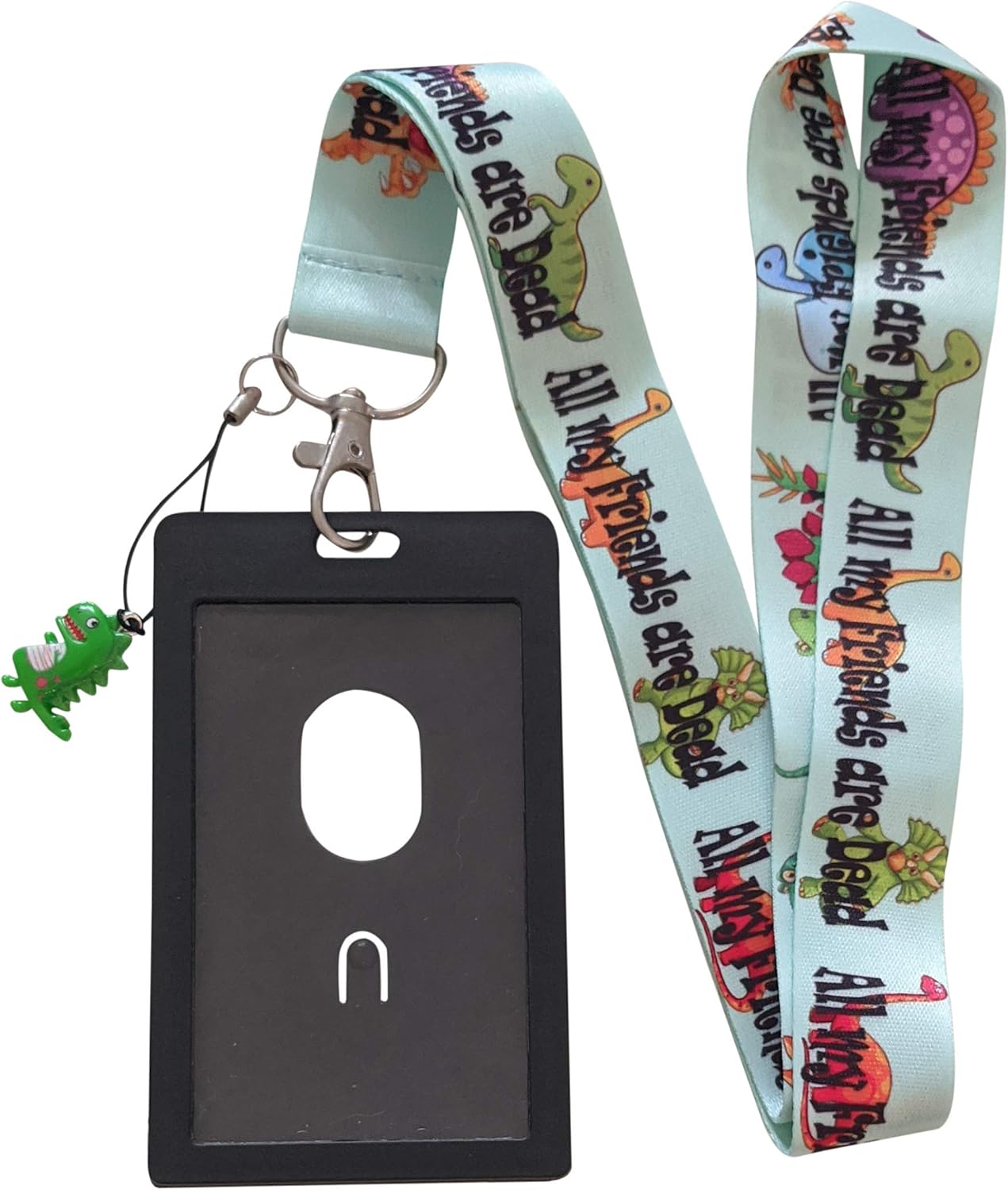 Dinosaurs Print Lanyard w/ID Badge Holder and Charm (Green)