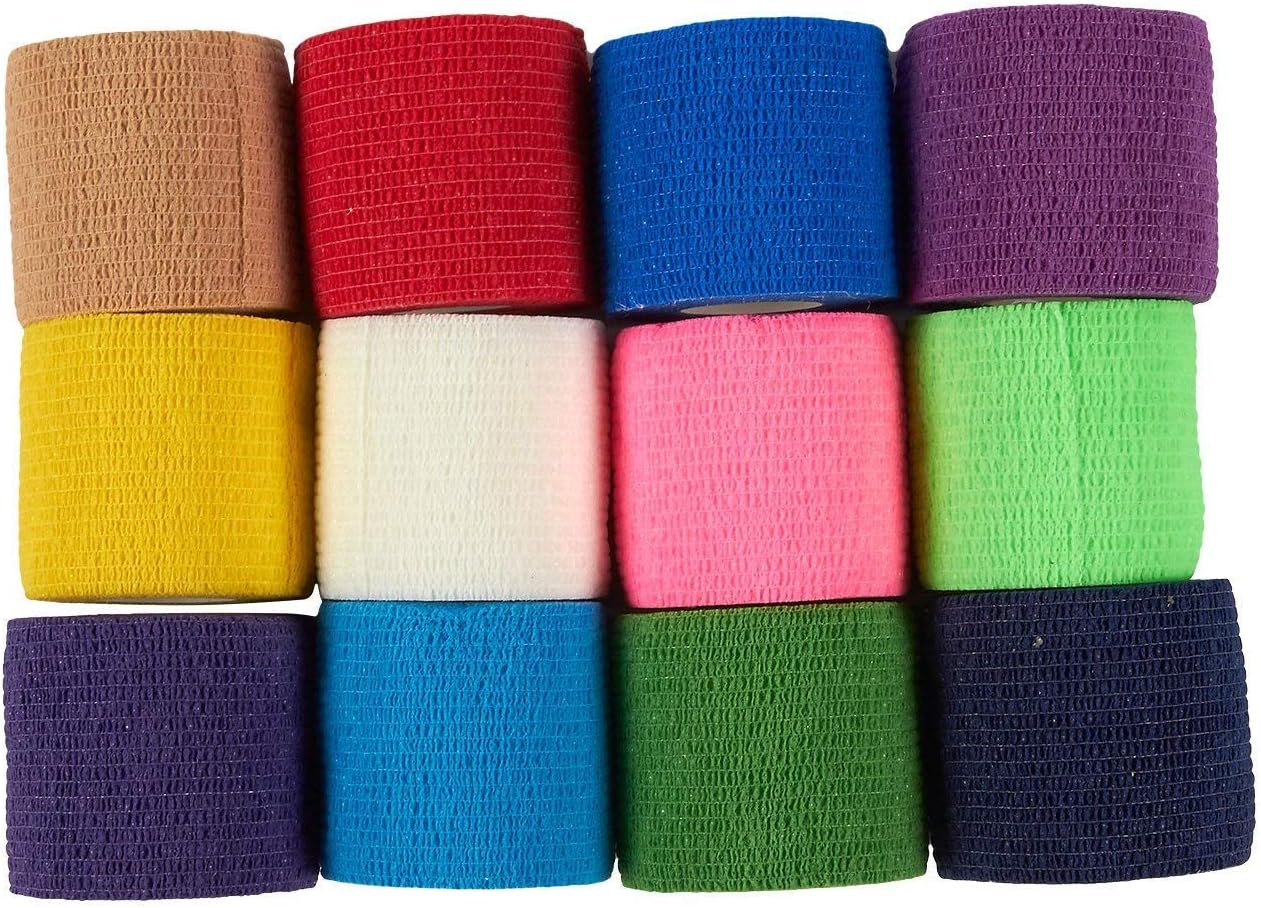 Self Adhesive Bandage Wrap, Cohesive Tape in 12 Rainbow Colors (2 in x 5 Yards, 24-Pack): Health & Personal Care