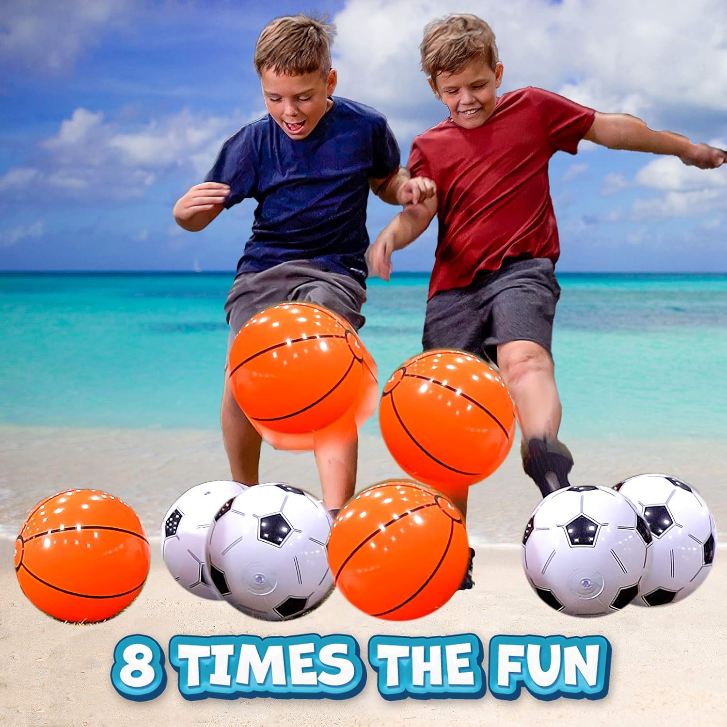 Beach Balls for Kids in Bulk: Best 8 Pack Soccer Ball & Basketball Beach Ball for Pool. Easy Blow Up Inflatable Beachball. Fun Water Toys & Kid Boys & Girls Party Favor Birthday Parties Outdoor Games: Sports & Outdoors