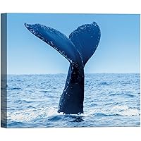 SIGNWIN Canvas Wall Art A Tail of Humpback Whale Diving in The Blue Ocean Marine Life Wildlife Photography Realism Nautical Closeup Relax/Calm for Living Room, Bedroom, Office - 12x18 inches