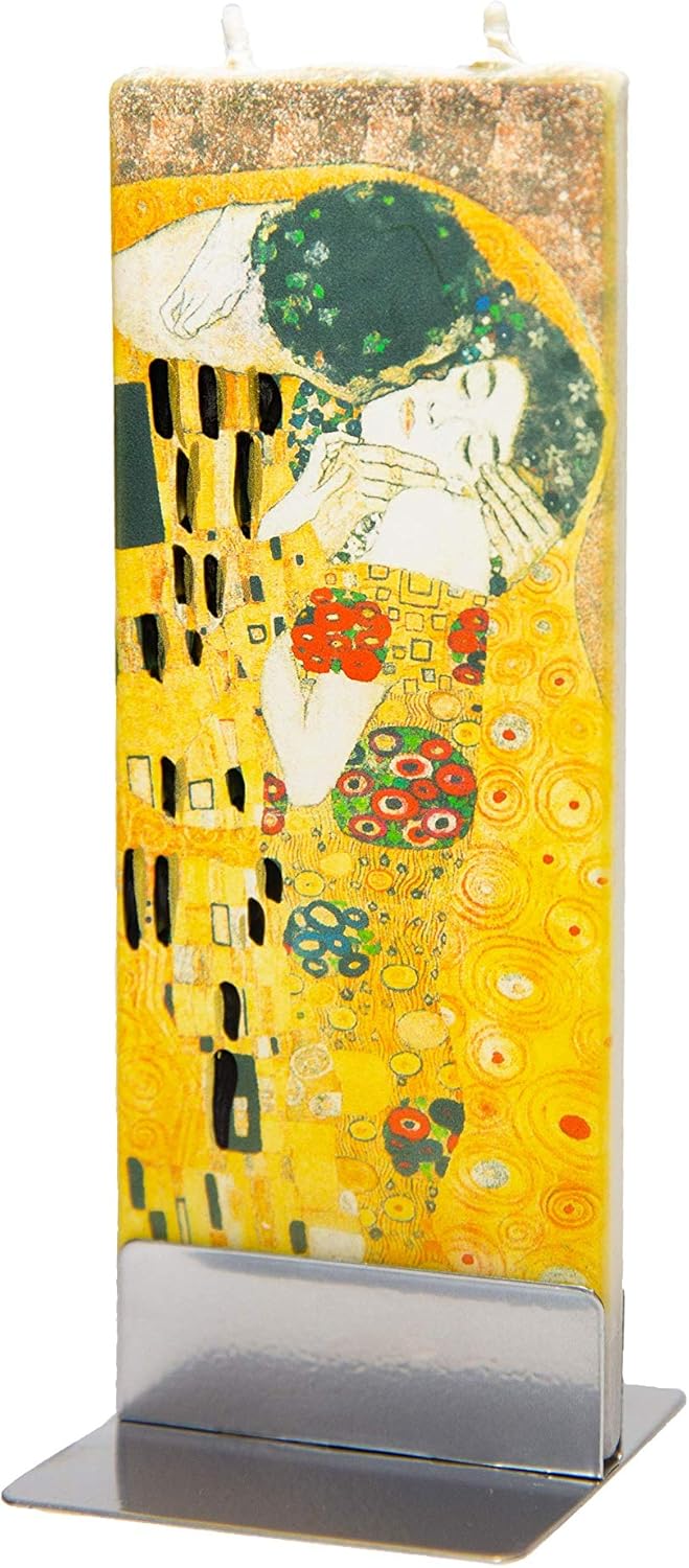 Flatyz Hand Painted Flat Candle| Unscented, Dripless, Smokeless, Decorative | Klimt –The Kiss | Double Wick with Metal Base | Unique Gift Idea and Home Décor Accent: Home & Kitchen