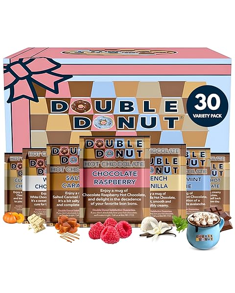 DOUBLE DONUT COFFEE FLAVORED HOT CHOCOLATE PACKETS, GOURMET...