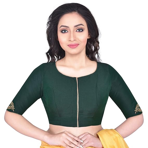 Women's Cotton Tussar Embroidered Blouse (D-1005406-Green)