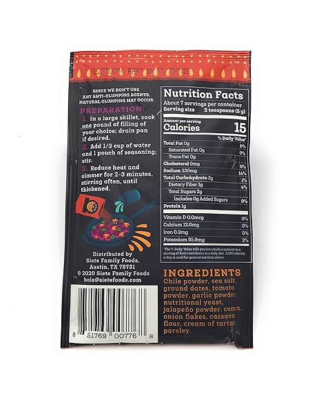 SIETE SPICY TACO SEASONING MIX | GLUTEN FREE | VEGAN | PALEO | PRESERVATIVE FREE | WHOLE 30 APPROVED (1 PACKET)