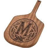 Wooden Pizza Peel &amp; Serving Board 12 Inch, Engraved One-Piece Solid Ebony Wood Pizza Paddle Spatula - M
